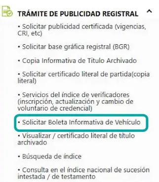 Solicitar boleta informativa de vehículo