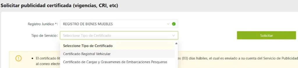 solicitar certificado registral vehicular